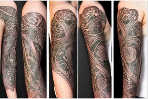I want an art nouveau clover tattoo sleeve tattoo idea