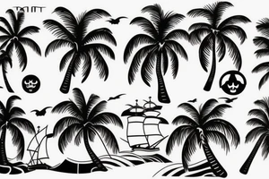 Ocean, palm trees, black pearl, pirate ship tattoo idea