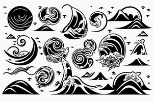 Sunset on a beach with waves tattoo idea