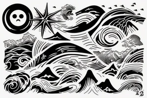 Sunset on a beach with waves tattoo idea