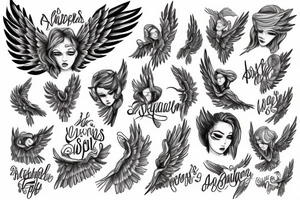Angels with sky and script names in sky tattoo idea