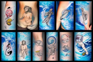 Astronaut in the ocean falling with cataclysmic background tattoo idea