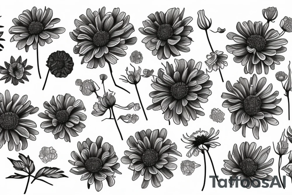 Rose
Chrysanthemum 
Cosmos 
Violet tattoo idea