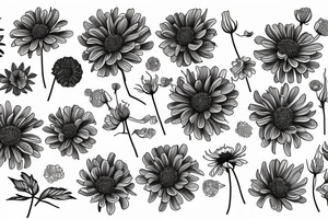 Rose
Chrysanthemum 
Cosmos 
Violet tattoo idea