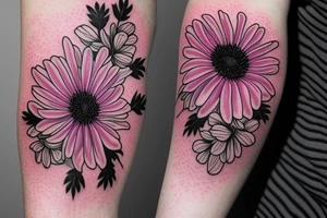 Rose
Chrysanthemum 
Cosmos 
Violet 
all in bouquet tattoo idea