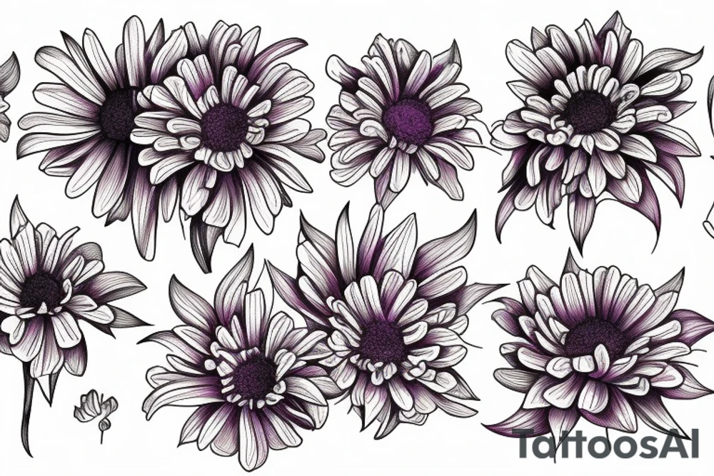 Rose
Chrysanthemum 
Cosmos 
Violet 
all in bouquet tattoo idea