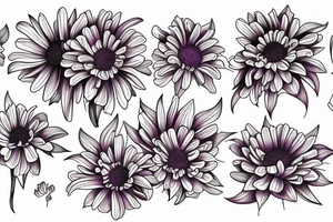 Rose
Chrysanthemum 
Cosmos 
Violet 
all in bouquet tattoo idea