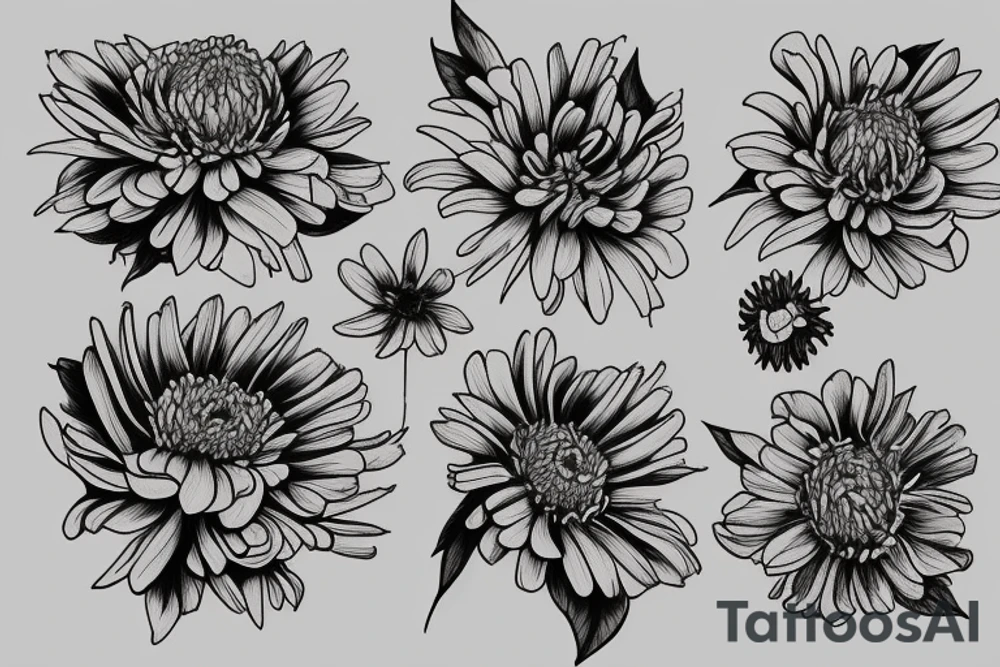 Rose
Chrysanthemum 
Cosmos 
Violet 
all in bouquet tattoo idea