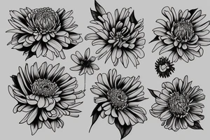 Rose
Chrysanthemum 
Cosmos 
Violet 
all in bouquet tattoo idea