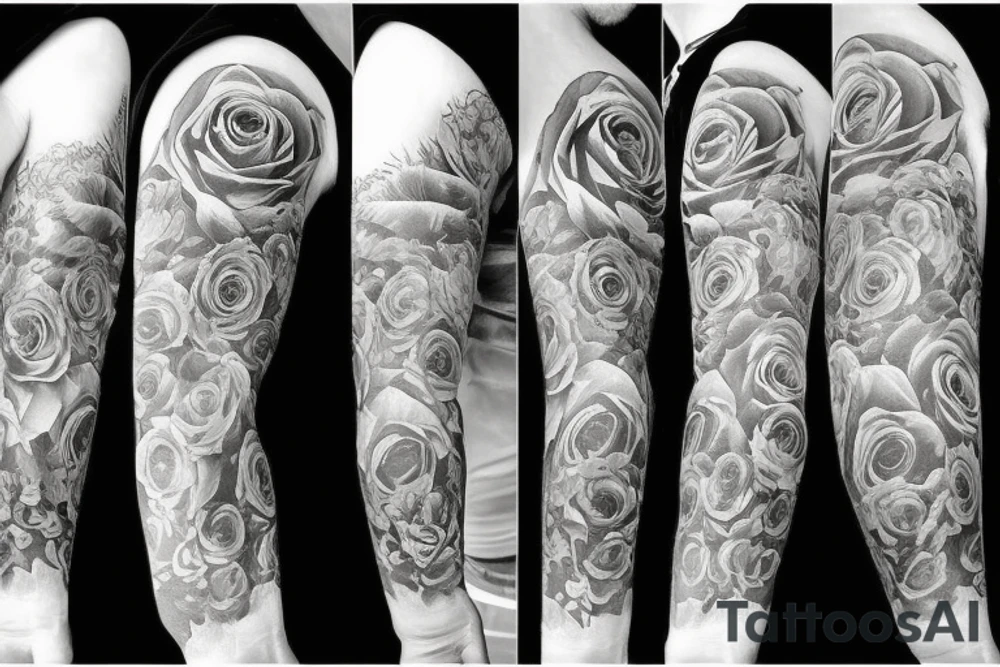 Full sleeve, Music, roses, knives tattoo idea Full sleeve, Music, roses, knives tattoo idea