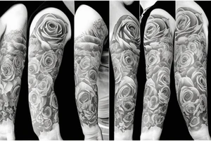 Full sleeve, Music, roses, knives tattoo idea