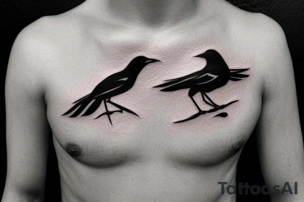 Small simple crows on chest flying tattoo idea