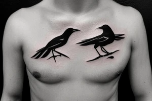 Small simple crows on chest flying tattoo idea