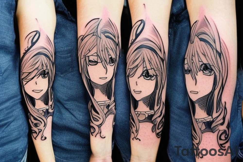 Anime AND Harry Potter collorfull shoulder arm tattoo idea