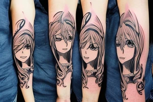 Anime AND Harry Potter collorfull shoulder arm tattoo idea