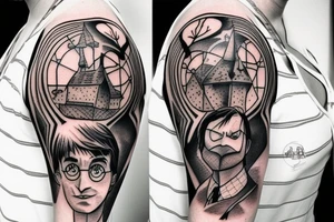 Harry Potter collorfull shoulder arm tattoo idea