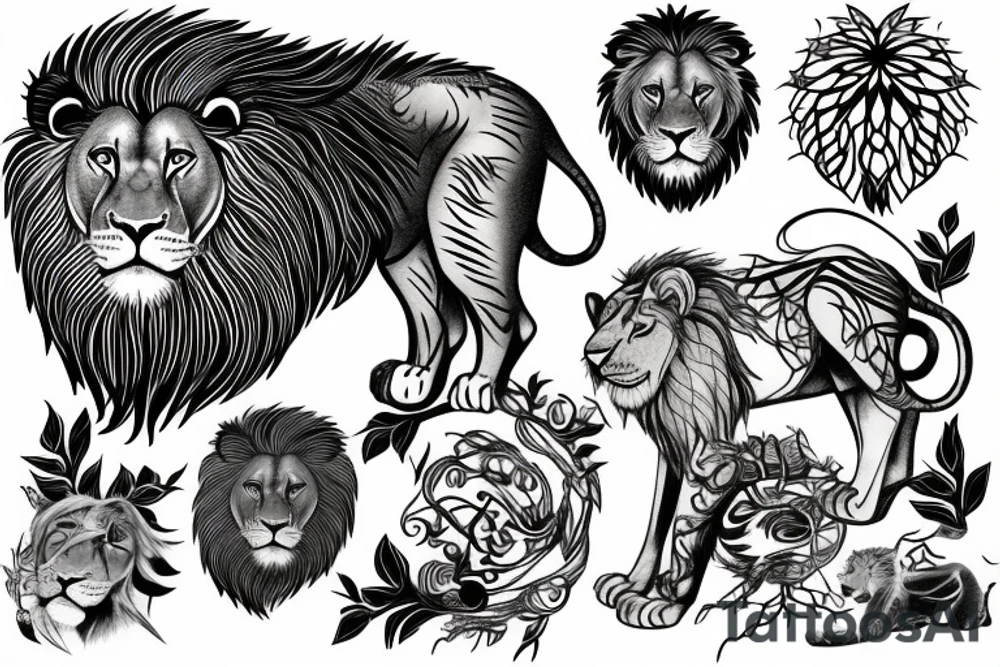 lion with world of tree tattoo idea