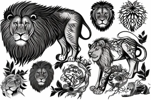 lion with world of tree tattoo idea