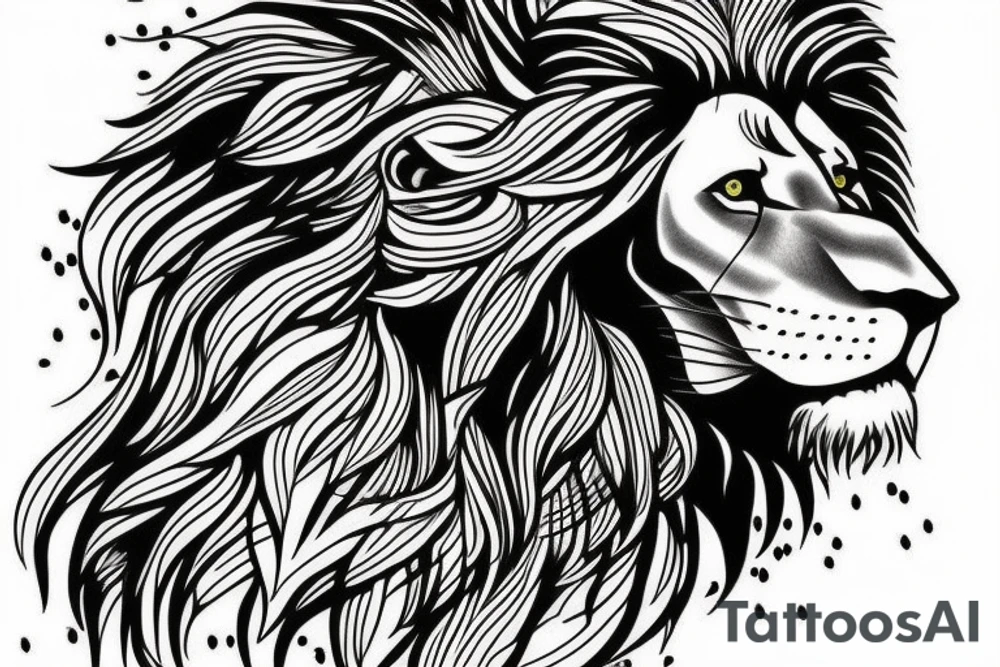 lion with world of tree tattoo idea