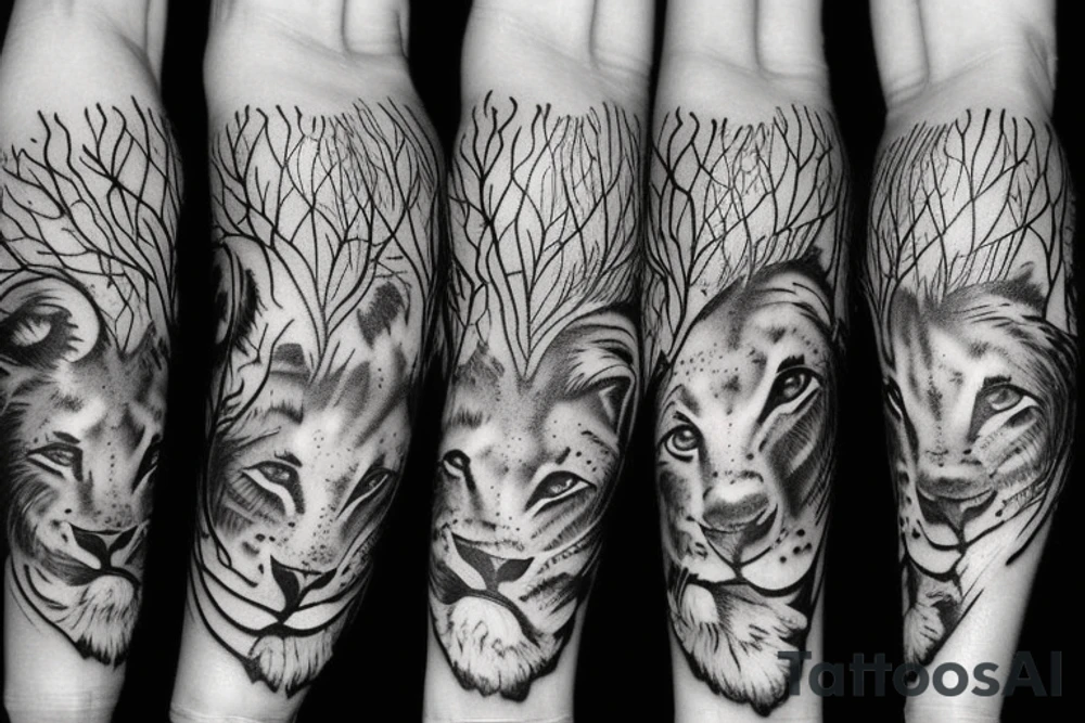 lion with tree tattoo idea