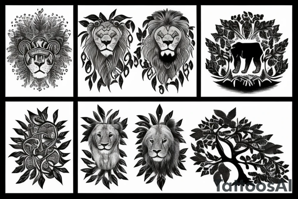 lion with tree of world tattoo idea