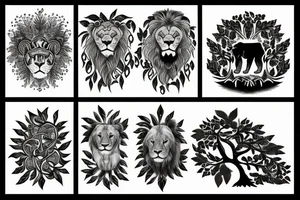 lion with tree of world tattoo idea