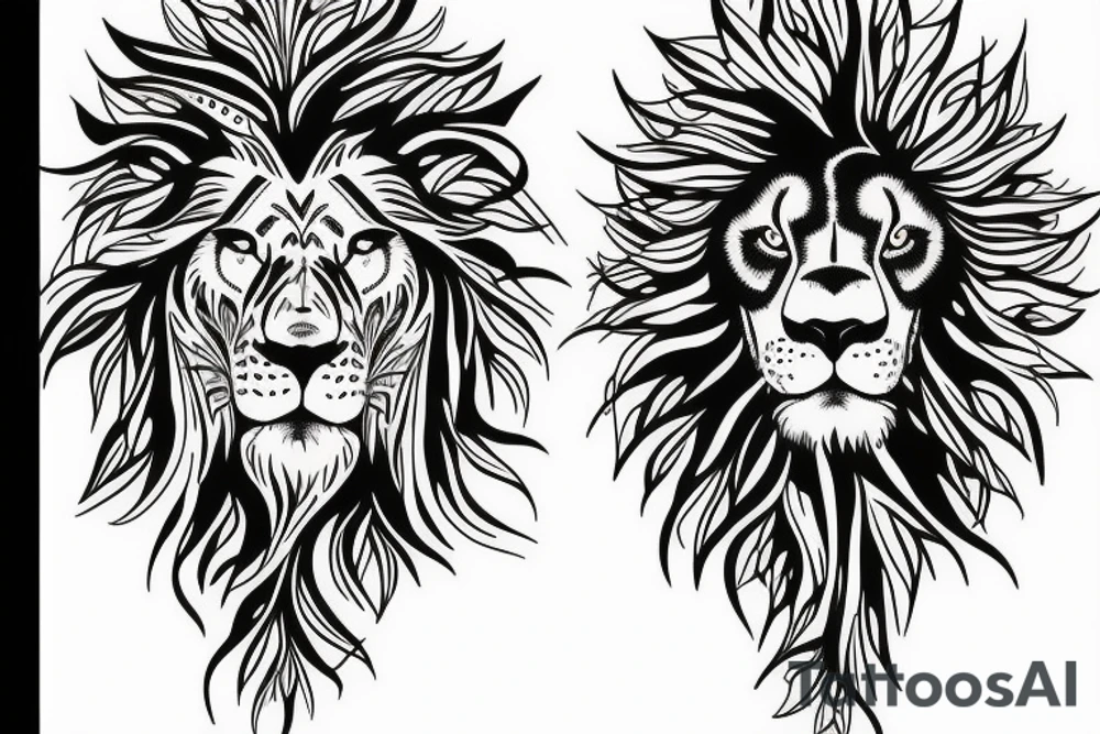 lion with tree of world tattoo idea
