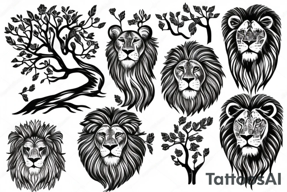 lion with tree of world tattoo idea