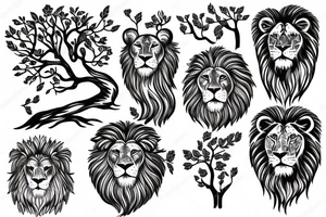 lion with tree of world tattoo idea