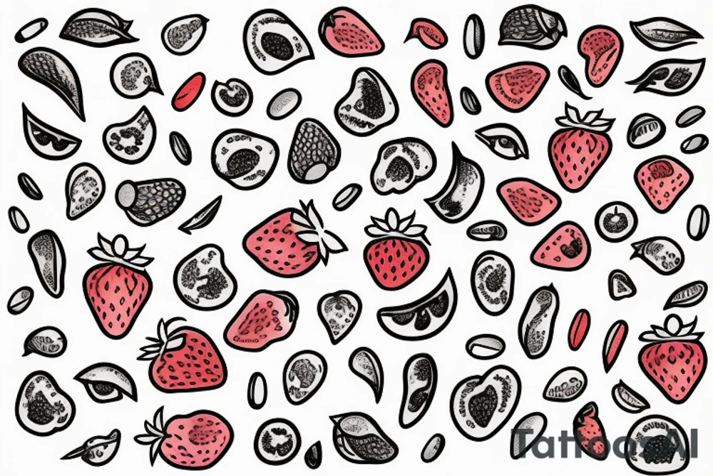 A strawberry and a jelly bean side by side tattoo idea