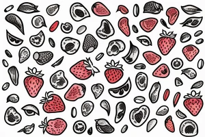 A strawberry and a jelly bean side by side tattoo idea