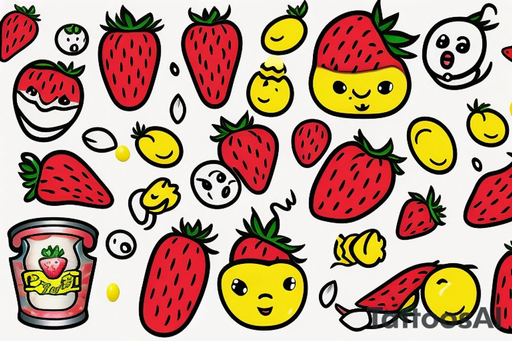 A strawberry and a yellow jelly bean side by side tattoo idea