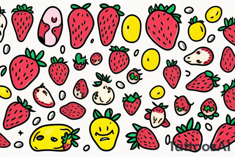 A strawberry and a yellow jelly bean side by side tattoo idea