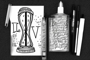 Hour glass with letters falling through from the phrase being true to her til my glass rubs out of sand tattoo idea
