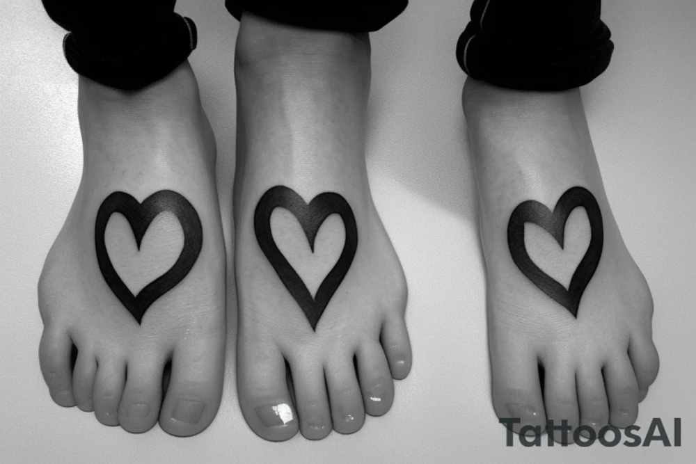 half heart in one foot other half in other foot, mother and son tattoo idea