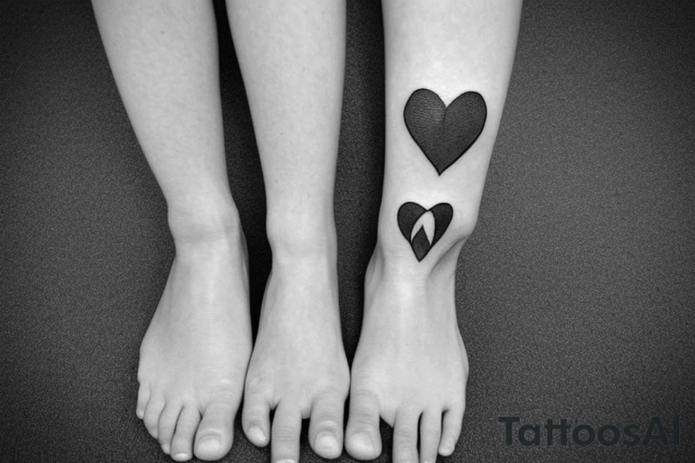 half heart in one foot other half in other foot, mother and son tattoo idea