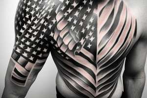 realistic black and white American flag and bald eagle head for right chest and right shoulder tattoo idea