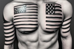 realistic black and white American flag  for right chest and right shoulder tattoo idea
