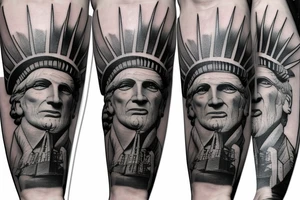 dead uncle sam and statue of liberty holding m4 rifle on forearm tattoo idea