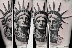 dead uncle sam and statue of liberty holding m4 rifle on forearm tattoo idea