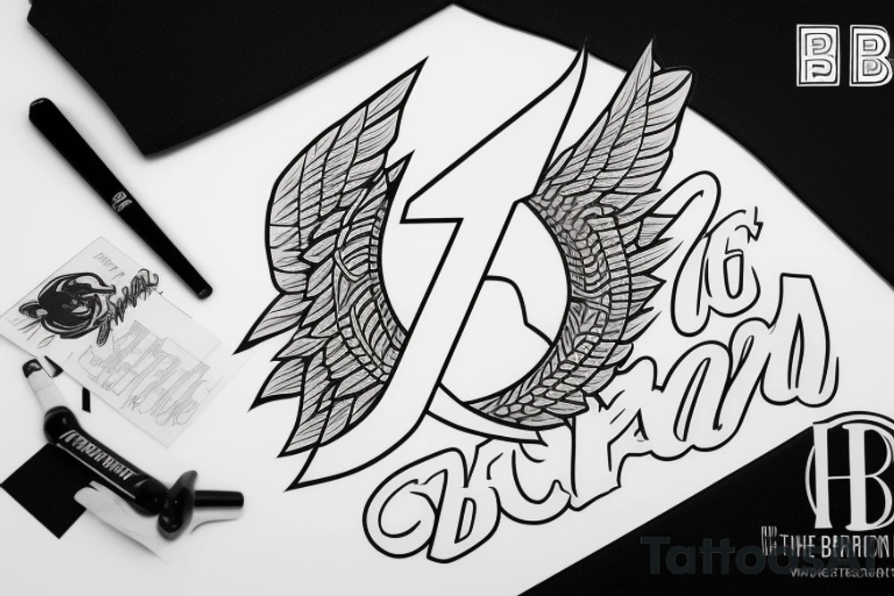 The initials B.H with the #19 and baseball bat with angel wings tattoo idea