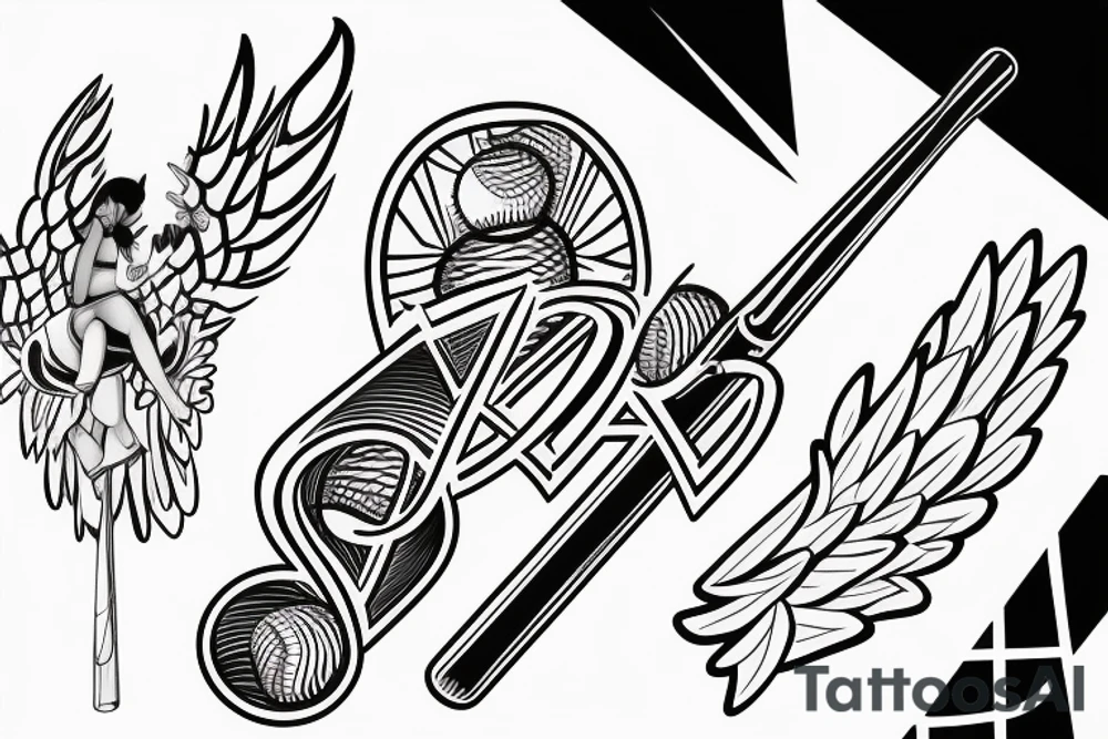 The initials B.H with the #19 and baseball bat with angel wings tattoo idea