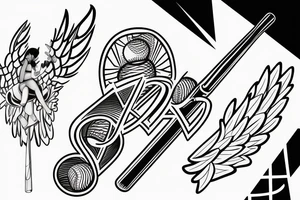 The initials B.H with the #19 and baseball bat with angel wings tattoo idea