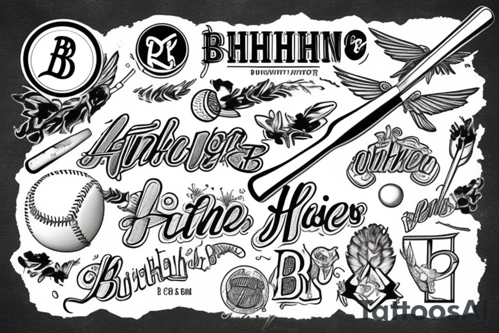 The initials B.H with the #19 and baseball bat with angel wings tattoo idea