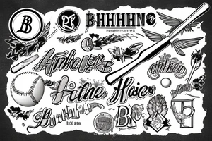 The initials B.H with the #19 and baseball bat with angel wings tattoo idea