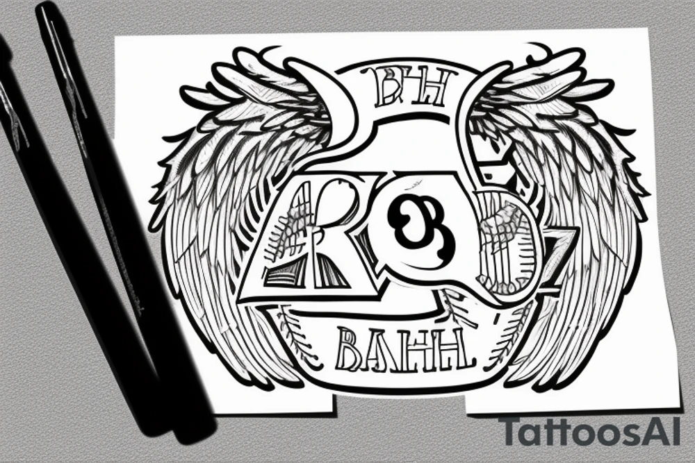 The initials B.H with the #19 and baseball bat with angel wings tattoo idea