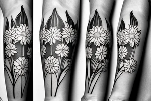 the small plants narcissus, lily of the valley and chrysanthemum together like a bouquet tattoo idea