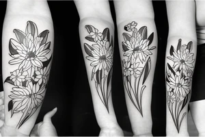 the small plants narcissus, lily of the valley and chrysanthemum together like small bouquet tattoo idea