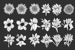 the small plants narcissus, lily of the valley and chrysanthemum together like small bouquet tattoo idea