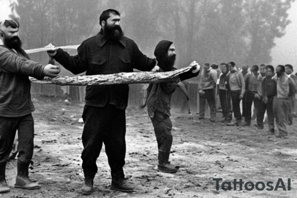 It happened many-many years ago: a bearded man with short hair was tied around a log. His face is full of anger, his eyes as well as his head are raised up into the smog and smoke around while his nice but dirty boots were about to be covered by flame. The handcuffed fists didn’t let him move his arms no farther than the waist. making his last minutes even more helpless. 
He is about to be burned alive for his views - is our planet really round? People do not think so: loud, poor and happy crowd of uneducated people came to surround their favorite entertainment - watching pain and suffering of someone smarter than them. tattoo idea